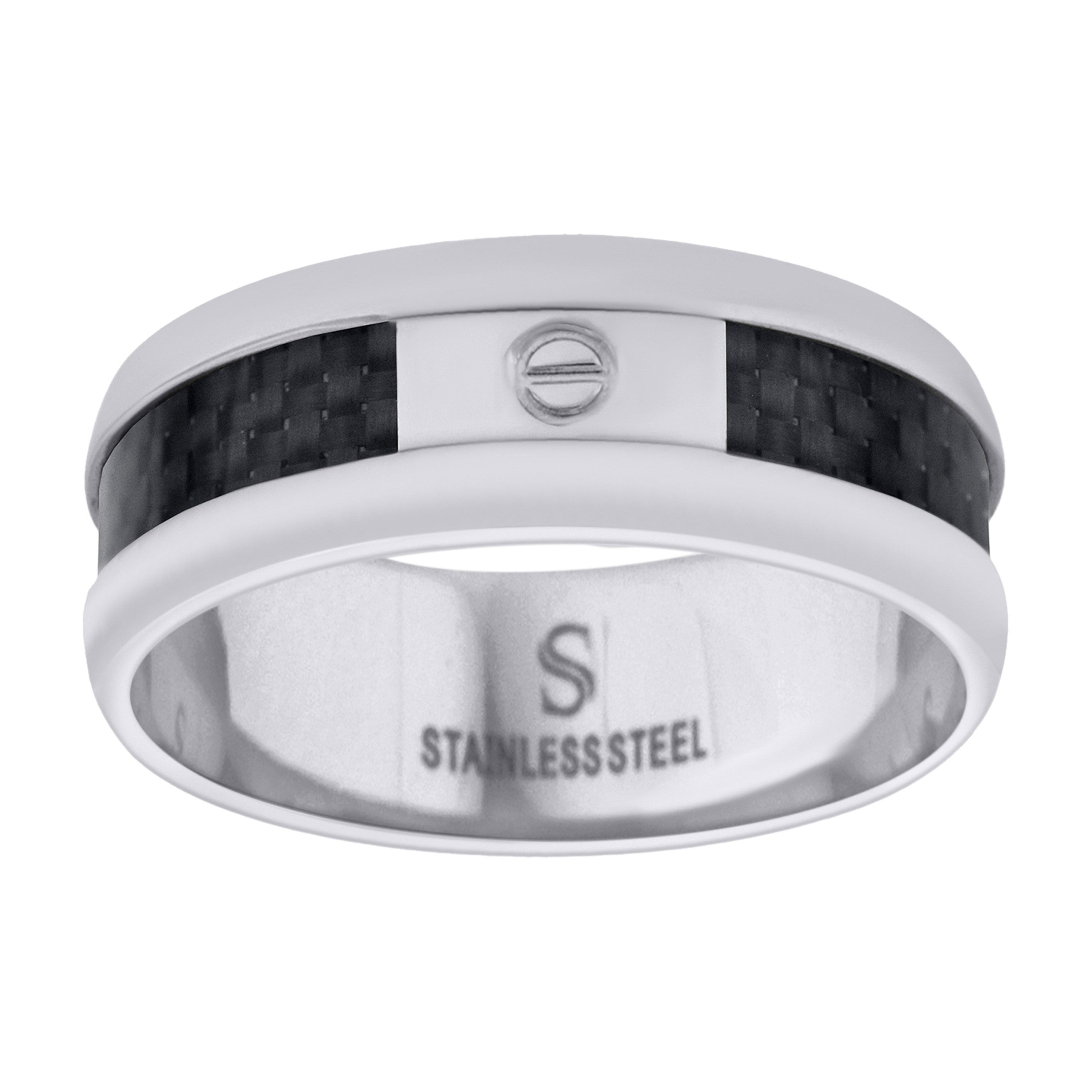 Stainless Steel Carbon Fiber Inlay Screw Accent Band Sz-13 Comfort Band Ring